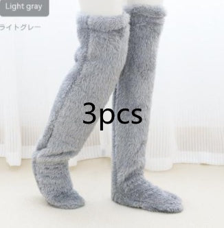 Light gray knee-high socks with '3pcs' text on a white background