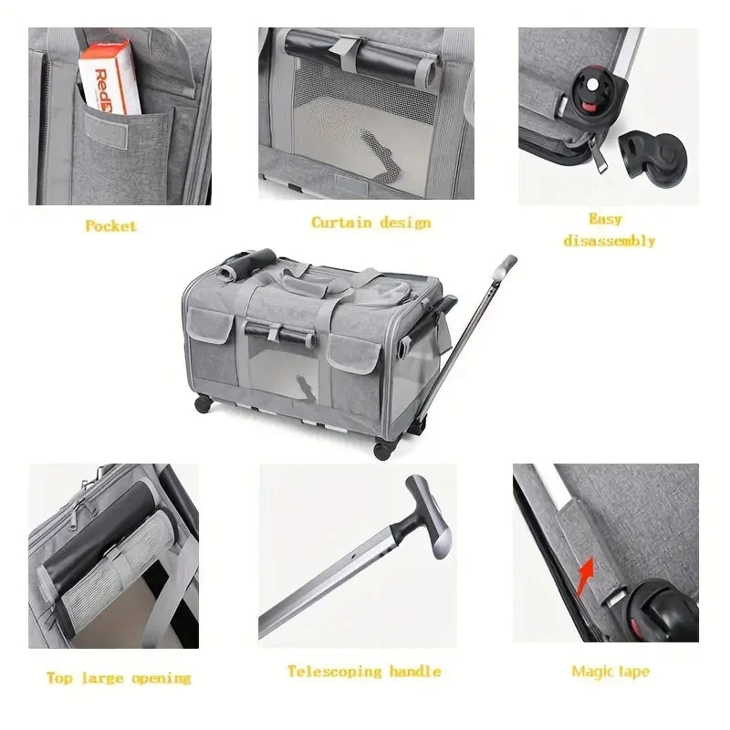 rolling pet carrier - Pet Supplies - Portable Pet Trolley Carrier
