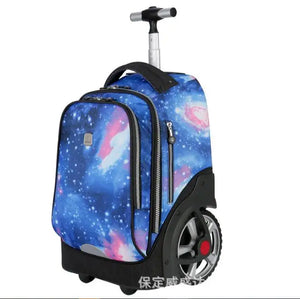Teenagers rolling school bag