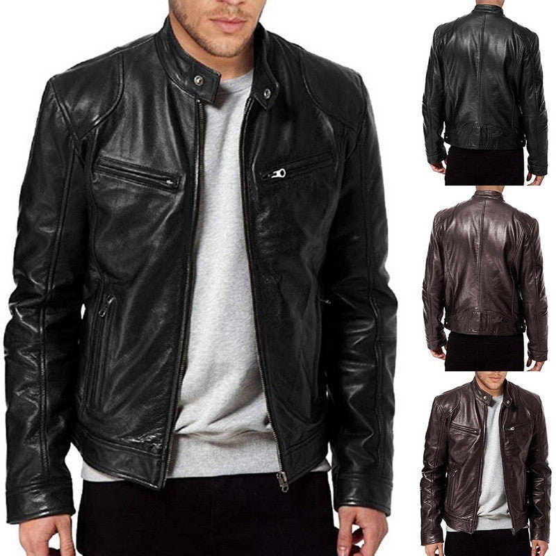 Men-s Jackets - PU Leather Zip-Up Jacket Leather variant