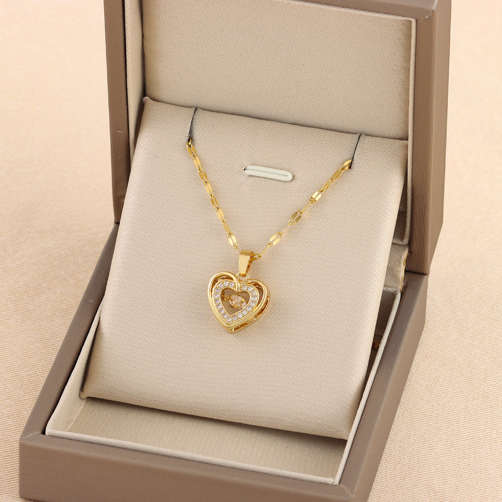 Gold heart-shaped pendant necklace in a jewelry box #love Heart pendant necklace for women double chain