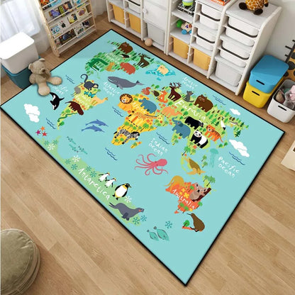 educational world map rug - Home - Kitchen - Kids World Map Area Rug