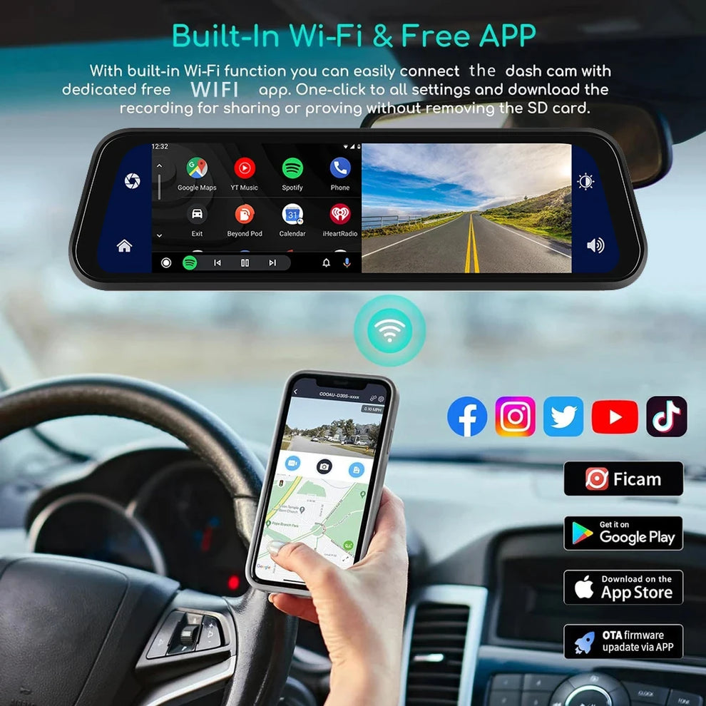 sony cmos rear camera dash cam - Automotive - Vehicle Electronics - Dash Cams - 10-inch 4K Dash Cam with rearview mirror