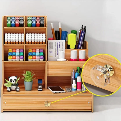 Wooden pen holder with drawer