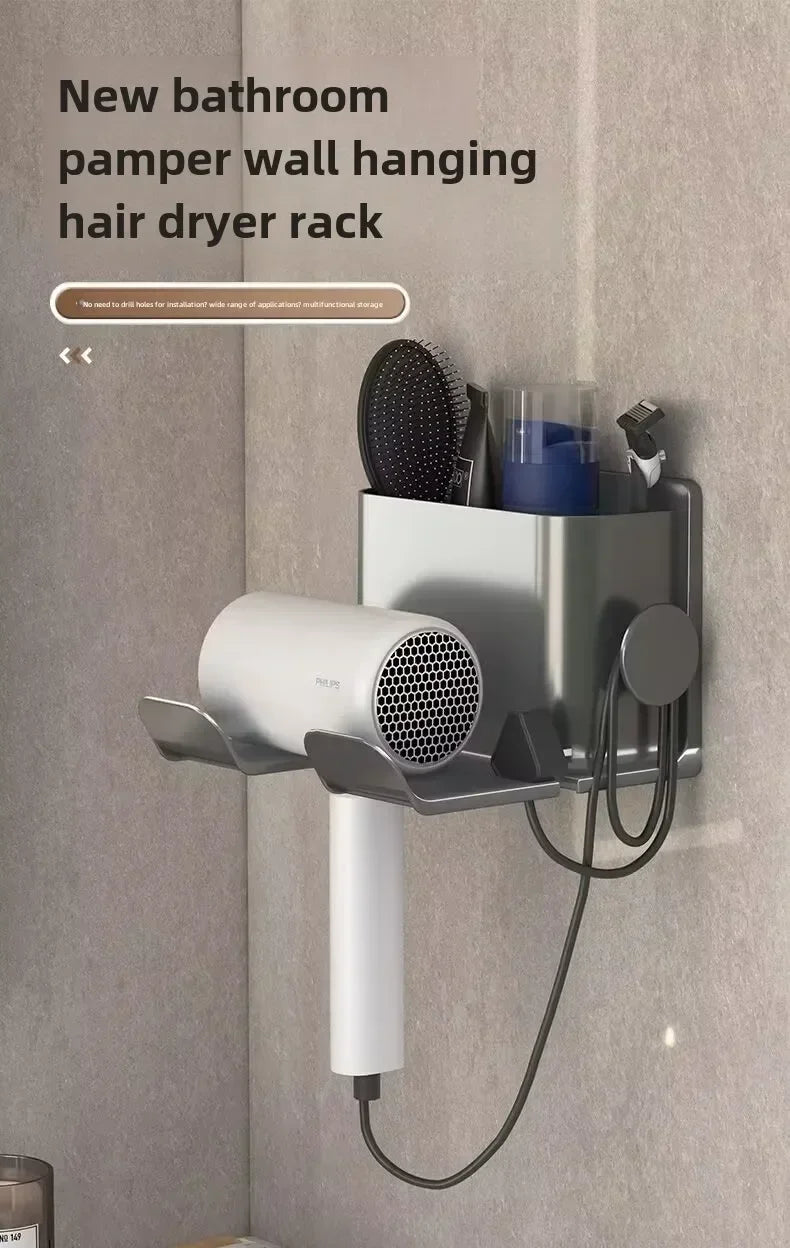 over door hair dryer shelf - Bathroom Storage Organizer - Wall Mounted Hair Dryer Holder
