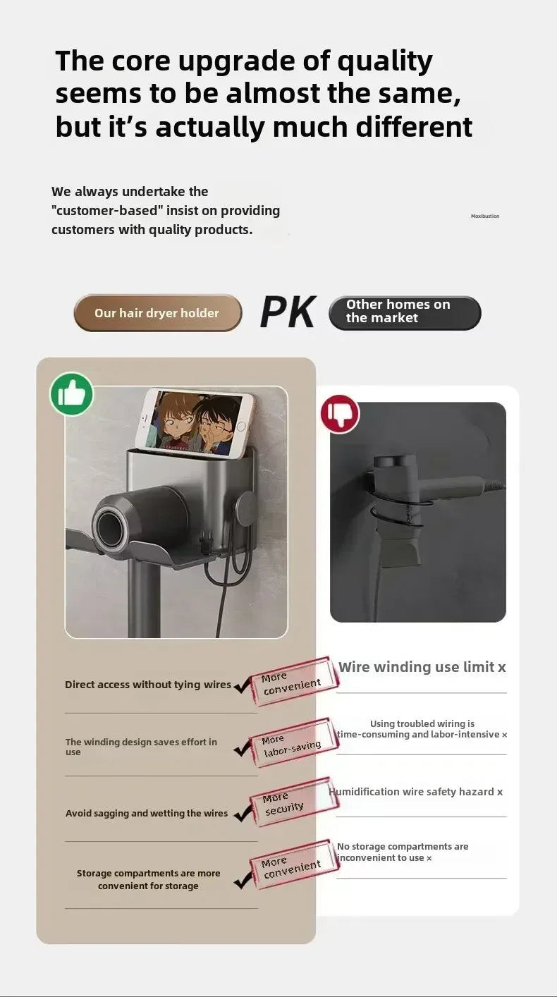 stainless steel hair dryer rack - Bathroom Storage Organizer - Wall Mounted Hair Dryer Holder