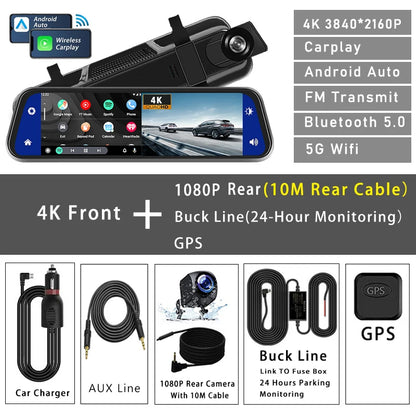 rearview mirror dash cam - Automotive - Vehicle Electronics - Dash Cams - 10-inch 4K Dash Cam with rearview mirror