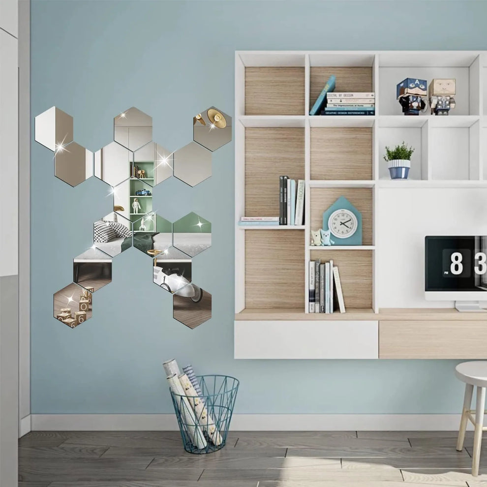 d mirror wall stickers - Home Decor - 3D Hexagon Mirror Wall Sticker