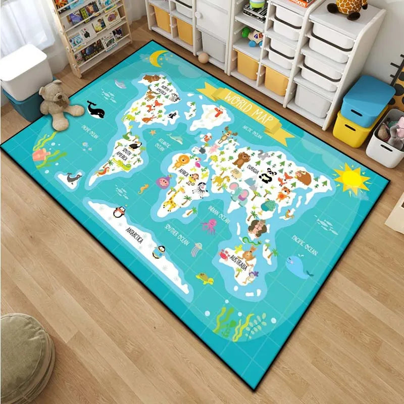 anti-slip kids map rug - Home - Kitchen - Kids World Map Area Rug