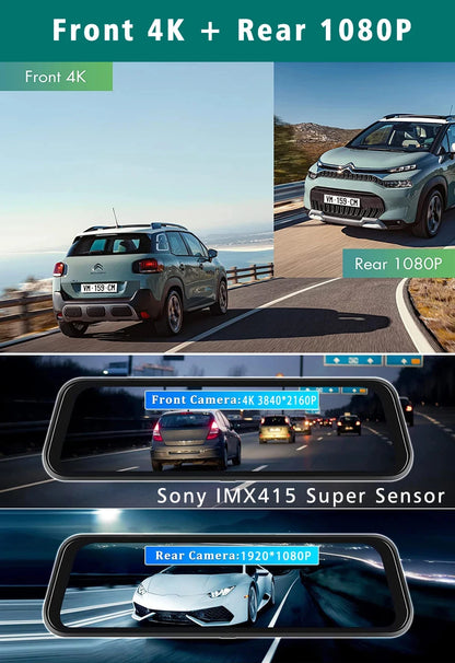 hdr night vision mirror cam - Automotive - Vehicle Electronics - Dash Cams - 10-inch 4K Dash Cam with rearview mirror