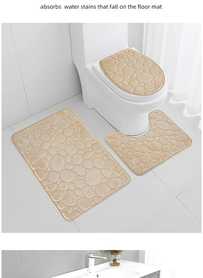 Solid color non-slip bathroom mat set