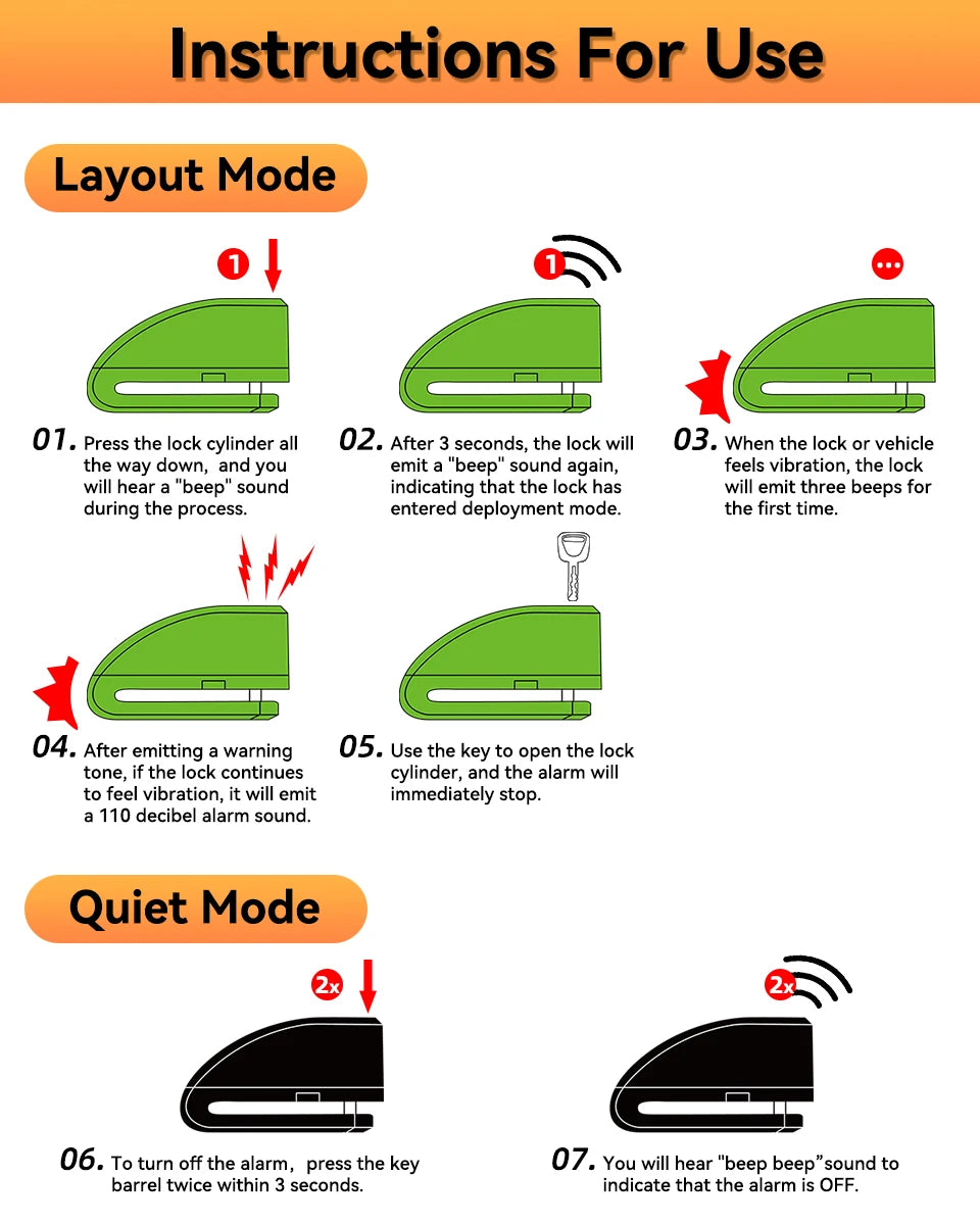 usb rechargeable motorcycle lock alarm - Motorcycle Accessories - Rechargeable Padlock Alarm for Motorcycle