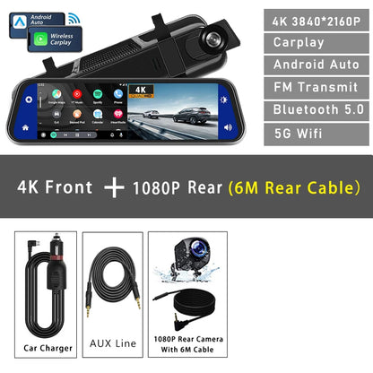 gps dash cam smartphone app - Automotive - Vehicle Electronics - Dash Cams - 10-inch 4K Dash Cam with rearview mirror