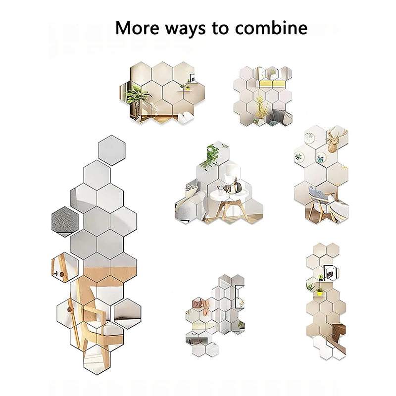 mirror wall stickers - Home Decor - 3D Hexagon Mirror Wall Sticker