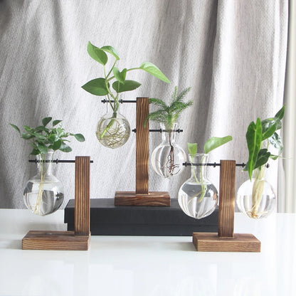 wooden plant stand tabletop - Home - Garden - Planters - Pots - Glass bulb tabletop planter with wooden stand