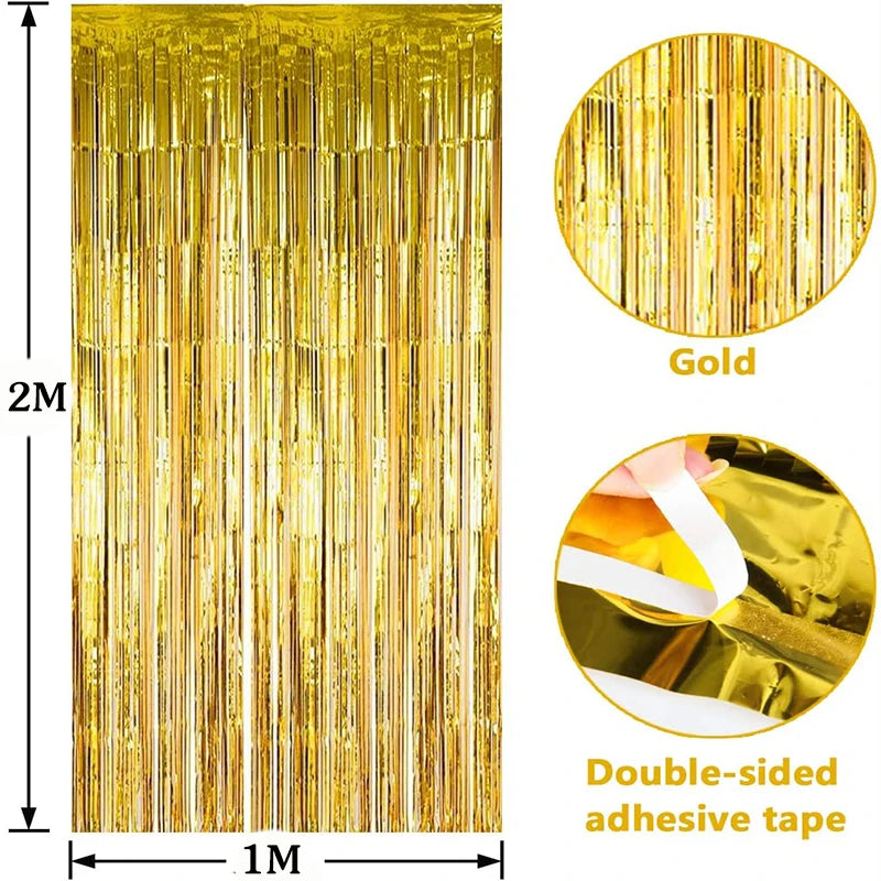 photo backdrop - Party Decorations - Metallic Foil Fringe Curtains Backdrop