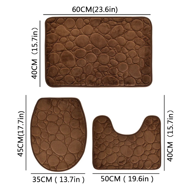 Solid color non-slip bathroom mat set