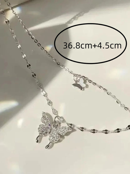 silver butterfly necklace - Necklaces - Double Layer Butterfly Necklace