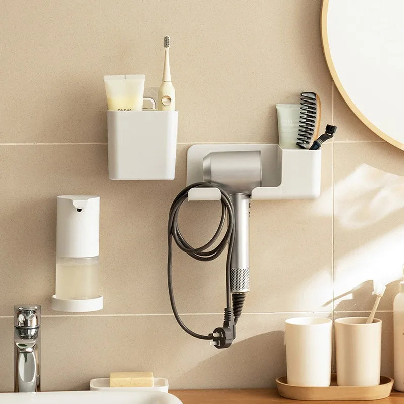 hair dryer organizer - Bathroom Accessories - Wall-Mounted Hair Dryer Holder with Storage Box
