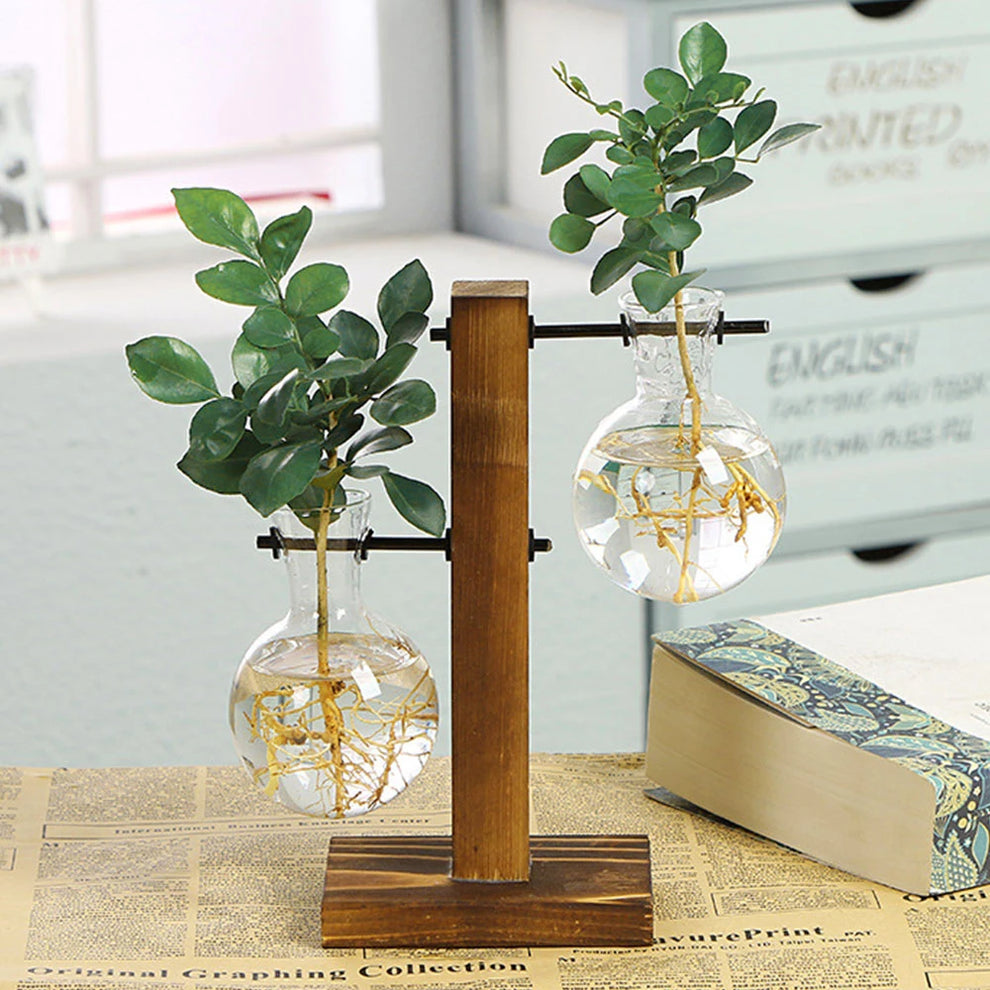 plant terrarium wooden stand - Home - Garden - Planters - Pots - Glass bulb tabletop planter with wooden stand