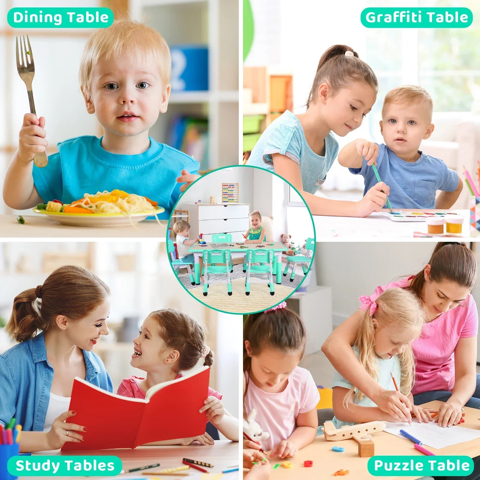 Kids table and chair set for home schooling