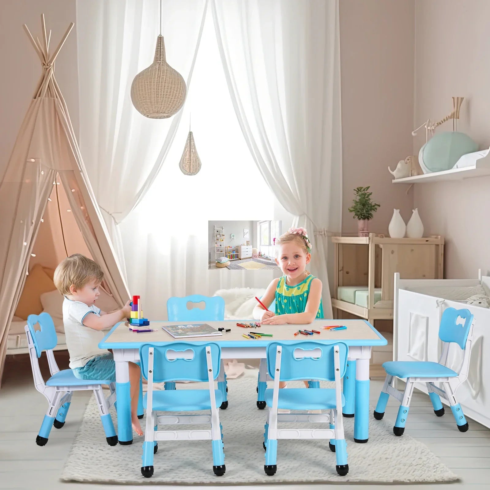 Kids table set with 6 chairs