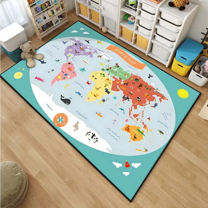 world map rug - Home - Kitchen - Kids World Map Area Rug