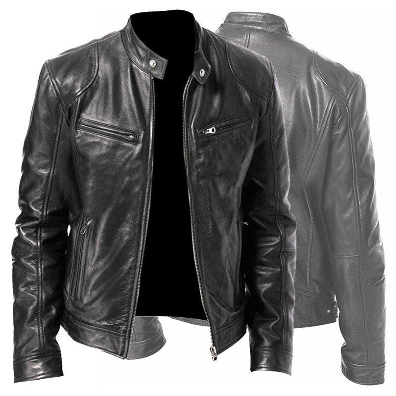 Men-s Jackets - PU Leather Zip-Up Jacket Side view