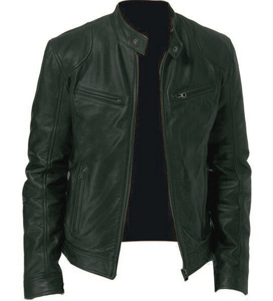 Green leather jacket on a white background