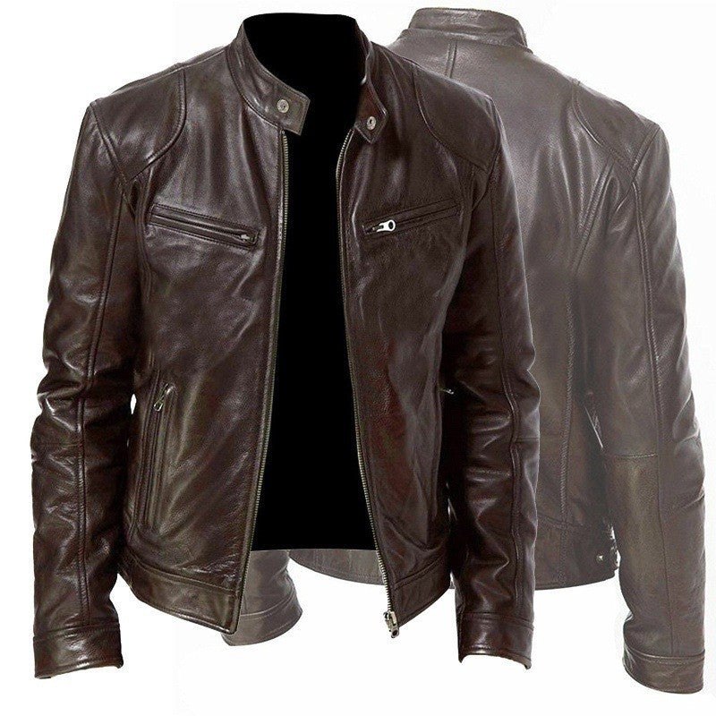 men's leather zip up jacket - Men-s Jackets - PU Leather Zip-Up Jacket