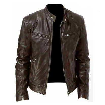 Brown leather jacket on a white background fashion style top choosen