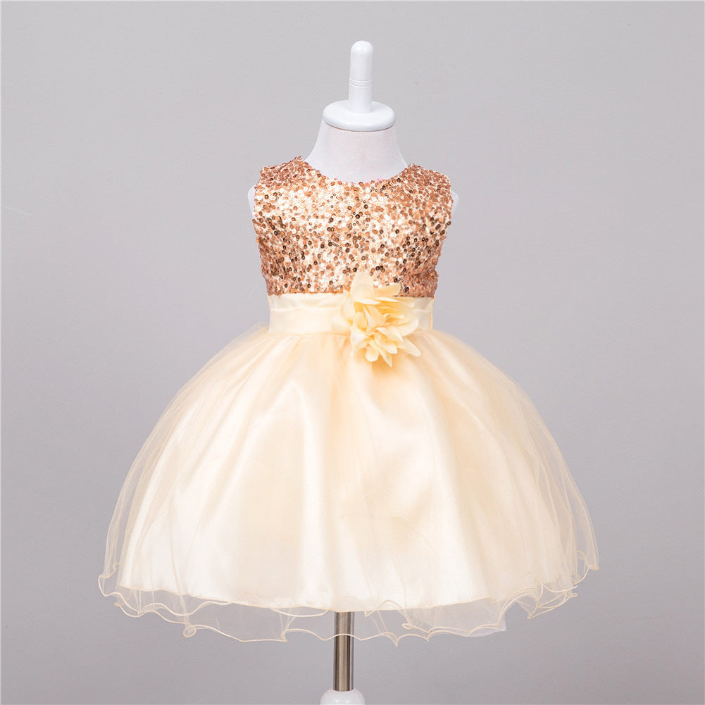 Champagne Princess Children's dress with sequined top and tulle skirt 